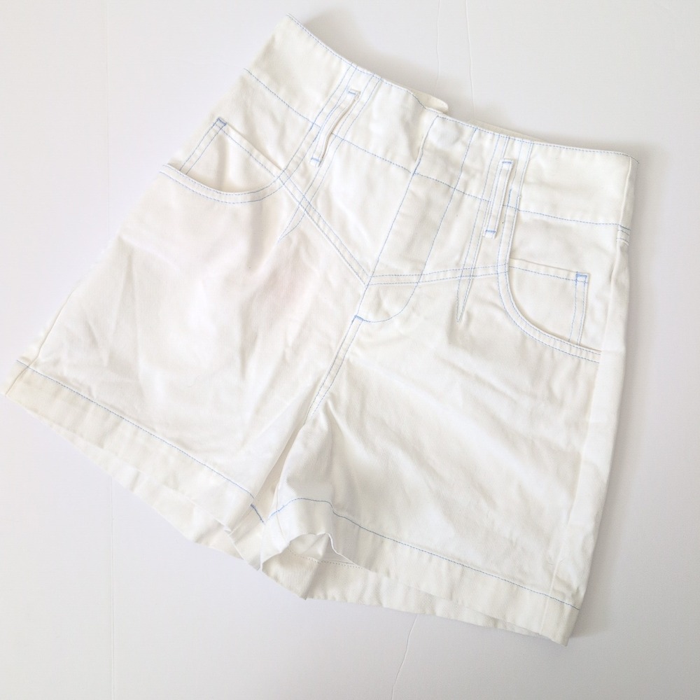 Fleur du Mal Womens White High Waisted Contrast Stitch Twill Denim Shorts Size 2 - Picture 12 of 13